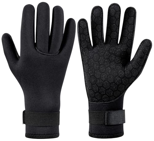 SUJAYU 3mm Neoprene Gloves Diving Gloves Wetsuit Gloves, Anti Slip Fishing Gloves Surfing Glove with Adjustable Wrist Strap, Water Proof Gloves Pool Glove Swim Gloves Ice Fishing Gloves - size: Medium