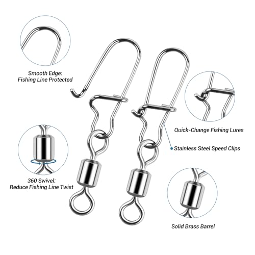 50 Pcs Fishing Swivels Set, Durable Carbon Steel Fishing Swivels & Snaps for Smooth Rotation, Tangle-Reducing Rigging, Ideal for Freshwater & Saltwater Anglers