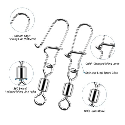 50 Pcs Fishing Swivels Set, Durable Carbon Steel Fishing Swivels & Snaps for Smooth Rotation, Tangle-Reducing Rigging, Ideal for Freshwater & Saltwater Anglers