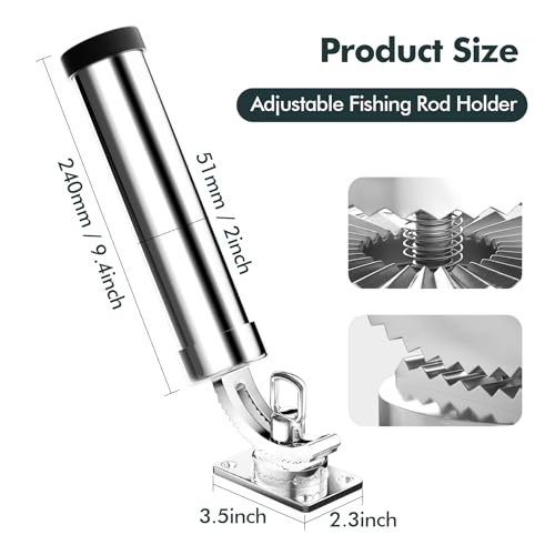 Rod Holders for Fishing Boat，2 Pack 316 Stainless Steel 360 Degree Adjustable Deck Flush Mount Fishing Rod Pole Holder for Marine Boat Yacht