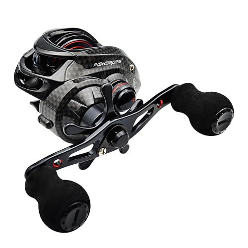 FISHDROPS Baitcaster Reels, 9+1BB, CNC Aluminum Spool, Magnetic Brake System Bait Caster Reel High Speed Gear Ratio 7.0:1 Ultra Smooth Low Profile Baitcasting Fishing Reel - color: Left - Carbon Black