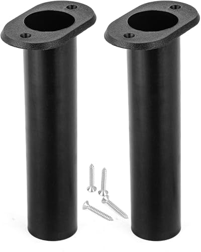 Flush Mount Fishing Rod Holder, 90 Degree UV-Protected PP Plastic (8"x1.5"), 2PCS with 4 M4 304 Stainless Steel Mounting Screws for Boats, Kayaks, Yachts - color: Black