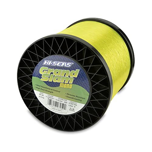HI-SEAS Grand Slam Monofilament Fishing Line - Strong & Abrasion Resistant in Clear, Pink, Green, Smoke Blue, Fluorescent Yellow Freshwater & Saltwater - 5 lb Spool - color: Flourescent Yellow, style: 50 Lb Test, 0.70 Mm Dia, 5300 Yd