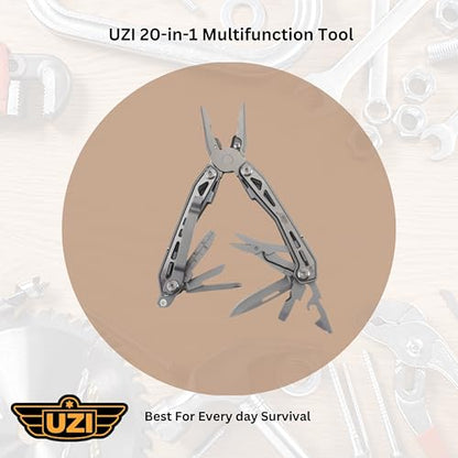 UZI Multifunctional 20-in-1 Multitool with Scissors, Glass Screwdriver, Wire Stripped, Bottle Opener, & More | Multi Tool Pocket Knife for Camping, Fishing, Hunting | Hiking Essentials | EDC Tools