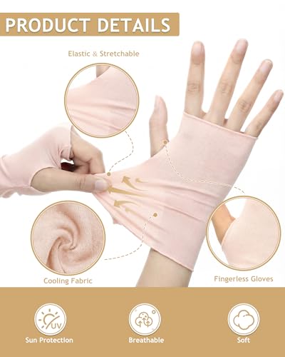 Bememo 4 Pack Sun Protection UV Gloves Driving Sun Gloves Cooling Fingerless Wrist Length Glove for Women Gel Manicure - color: Classic Color