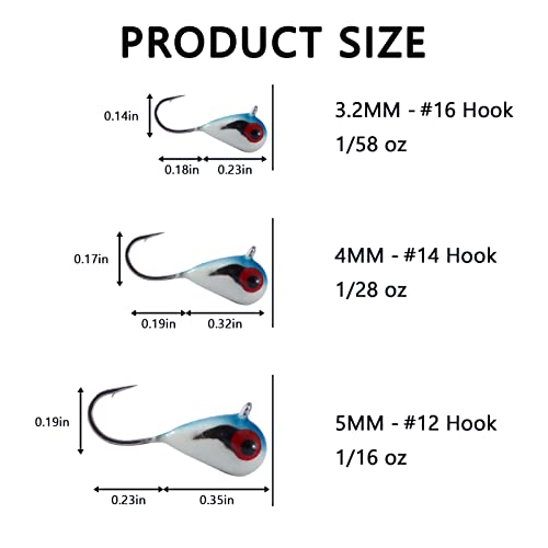 BASSDASH Tungsten Ice Fishing Jigs with Glowing Paint Fishing Lures for Winter Ice Jigging Crappie Bluegill, 6-Pack - color: BI10 - A, size: 4.0mm - 1/28 oz. - #14 Hook
