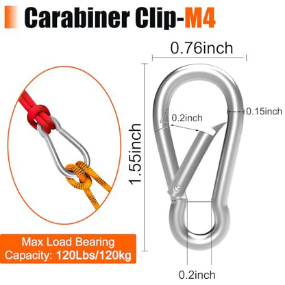 Heavy-Duty Carabiner Clip 1.57"–5.5", Black/Silver Spring Snap Hook, Quick Link Keychain Clip for Keys, Swing Set, Camping, Fishing, Hiking & Traveling (120–1350 lbs) - color: Silver, size: 1.55Inch(M4)-50PCS