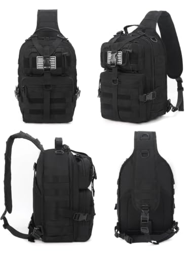 J.SH Tactical Sling Bag for Men, Military Shoulder Sling Backpack(Bag Only) | MOLLE System, EDC Bag, Fits Most 14" Laptops & iPad Pro, Crossbody Shoulder Backpack for Commute, Travel & Fishing - Black - color: Black - Large (15l)
