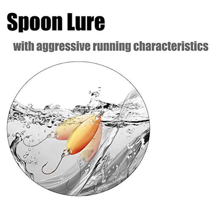 Fishing Spoon Lure Set Metal Baits for Trout, Char and Perch Fishing with Tackle Box (Pack of 12)