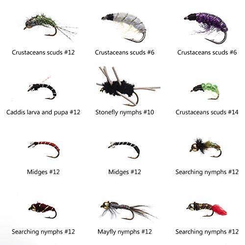 BASSDASH Fly Fishing Flies Kit Fly Assortment Trout Bass Fishing with Fly Box with Dry/Wet Flies, Nymphs, Streamers, Popper - style: 96 Pcs Nymphs Kit