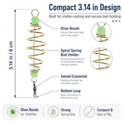 24Pcs Glowing Carp Fishing Method Feeder, Olive Shape Spring Bait Holder Cage with Luminous Beads, Inline Feeder Rig for Chicken Liver Pack Bait, Professional Fishing Accessories for Lake Rive