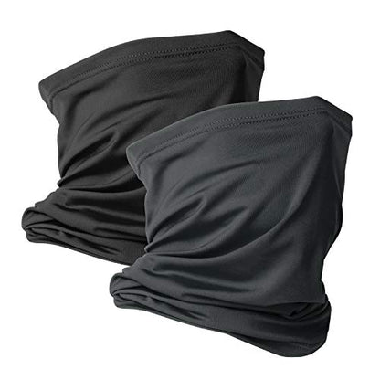 VULKIT 2 Pack Neck Gaiter Face Mask Scarf Reusable Bandanas Tube UV Protection Balaclava Outdoor Sport for Men and Women - color: Black Dark Grey