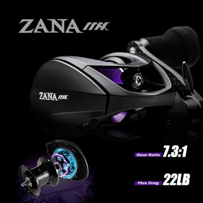 PURELURE Zana MAX Baitcasting Reel, SV+DC Dual Brake System Fishing Reel with Extra DC Side Cover+DC Spool, 7.3 Gear Ratio 22LB Drag Anti-Backlash Aluminum Frame Baitcaster Reels for Bass Pike - size: ZANA MAX-22LB, style: Left Hand
