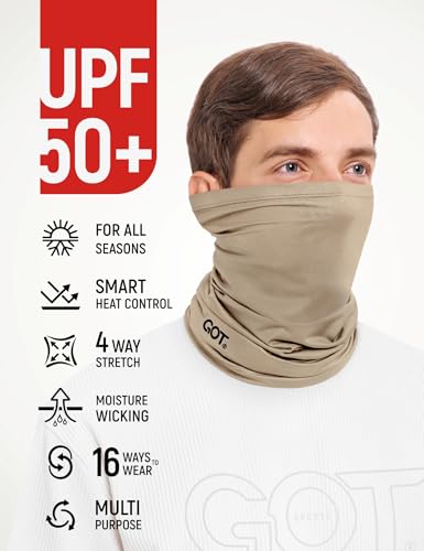 UPF 50+ Cooling Neck Gaiter - Fishing Face Mask Sun Protection Men Women | Thermoregulation, Moisture-Wicking, Quick-Drying, 4-Way Stretch, Built-in UV SPF, Multi-Style Headwear - color: Sand