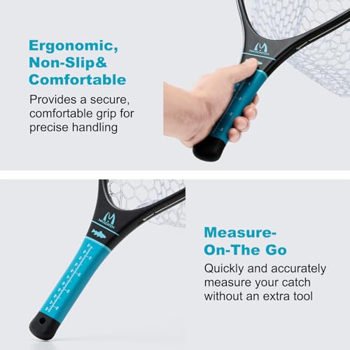 Maxcatch Fly Fishing Landing Net, Carbon Fiber Frame, Rubber Mesh, with Magnetic Net Release, for Trout Bass Catch and Release - style: Regular Handle