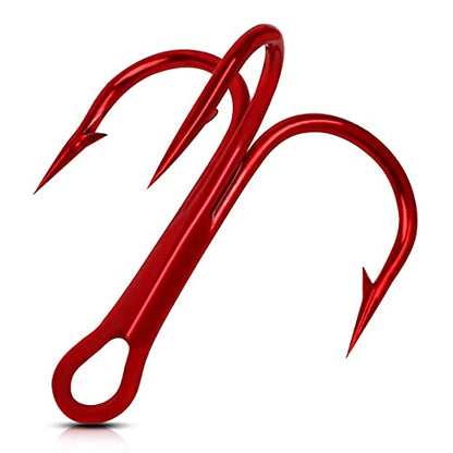 Fishing Treble Hooks - Sharp Strong Red Treble Fishing Hooks High Carbon Steel Triple Hooks Round Bend Barbed Fish Hook for Saltwater Freshwater Size #14-1/0 - size: 100pcs-8#