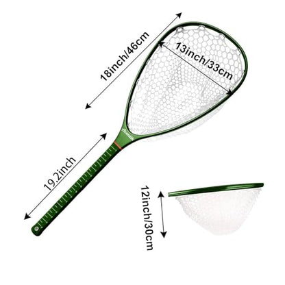Aventik Fly Floating Fishing Net Carbon Fiber Landing Trout Net Light Weight Clear Rubber Ghost Net Catch & Release - color: Long handle green with magnetic release