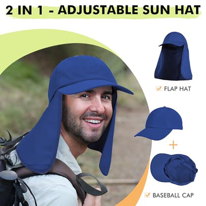 Tirrinia Wide Brim Sun Hat with Neck Flap for Men & Women, Breathable Hiking Fishing Safari Hat, Outdoor UV Protection Cap - color: Navy