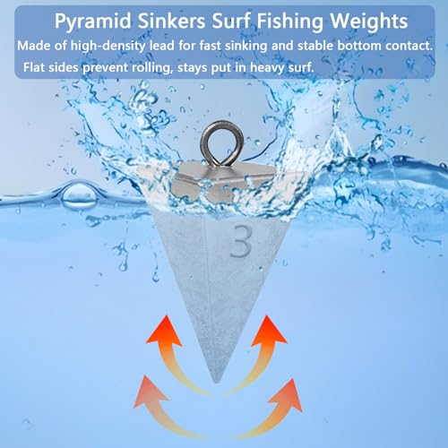 Pyramid Sinkers Fishing Weights 1oz 2oz 3oz 4oz Set - Surf Fishing Sinkers Gear Tackle for Saltwater Beach Casting, Anti-Roll Triangle Lead Weights - Strong Hold for Bottom Fishing Rig - size: 3oz-6pcs