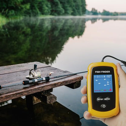 Portable Wired Fish Finder Ice Kayak Fishing Gear Water Depth Finder Handheld Fishfinder LCD Display Sonar Transducer - style: Basic with Water-Resistant Bag