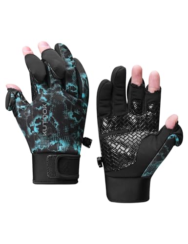 KUTOOK Winter Fishing Gloves for Men& Women Waterproof Glove Cold Weather Hunting Photography Shooting Hiking - color: Blue-Black, size: XX-Large