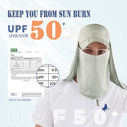 Outdoor Sun Hat for Men Women UPF 50+ Fishing UV Hat with Neck Flap Face Cover for Sun Protection - color: Khaki