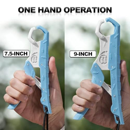 SNAIL TRAIL 7.5'' Floating Fish Gripper, Fishing Grabber | Catfish Mouth Pliers, Caught Bass Holder, Fish Scale Hook Clamp, Saltwater Lip Grip Tool with Lanyard, Gifts for Men - color: Blue-white