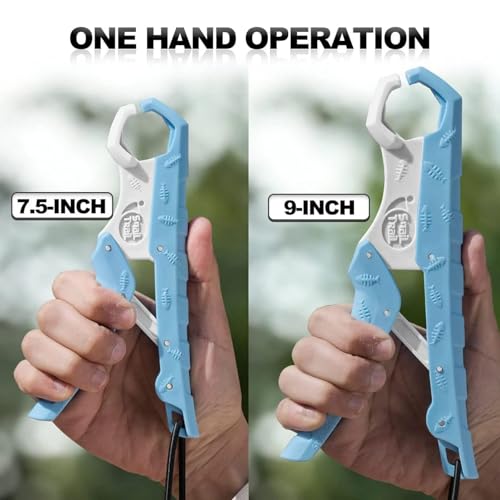 SNAIL TRAIL 7.5'' Floating Fish Gripper, Fishing Grabber | Catfish Mouth Pliers, Caught Bass Holder, Fish Scale Hook Clamp, Saltwater Lip Grip Tool with Lanyard, Gifts for Men - color: Blue-white
