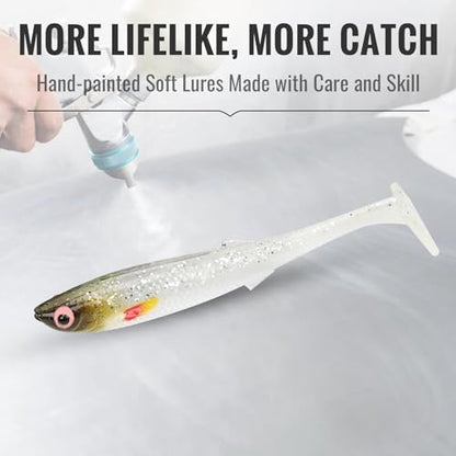 TRUSCEND Shadtale Easy Catch Soft Fishing Lures with BKK Hooks - Trembly Sinking and Vibrating Swim for More Bites, Pre-Rigged Swimbaits for Bass, Trout, Crappie, Walleye, Freshwater Saltwater Fishing - color: F0-2.5",0.08oz,12pcs