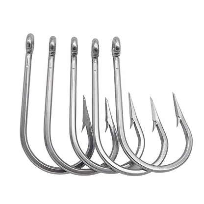 Saltwater Tuna Hooks– Stainless Steel Forged Ringed Extra Strong Big Game Fishing Hook for Giant Shark Salmon, Size 2/0-13/0 - size: 9/0#-5pcs