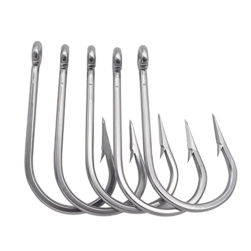 Saltwater Tuna Hooks– Stainless Steel Forged Ringed Extra Strong Big Game Fishing Hook for Giant Shark Salmon, Size 2/0-13/0 - size: 2/0#-10pcs