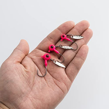 Dr.Fish 10 Pack Crappie Fishing Jigs Stand Up Round Jig Heads Painted Fishing Lure Spinner Blade Walleye Bass Trout Bluegill Freshwater Saltwater - color: Pink, size: 3/16oz-Hook #2