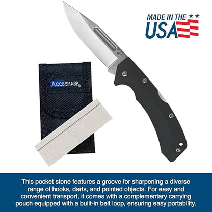 AccuSharp Pocket Stone Sharpener with Pouch, 3 Inch Dual-Sided Sharpening Stone for Knives, Fish Hooks, Camping, Hunting Knives, Restores, Repairs & Hones Blades, Natural - color: Natural