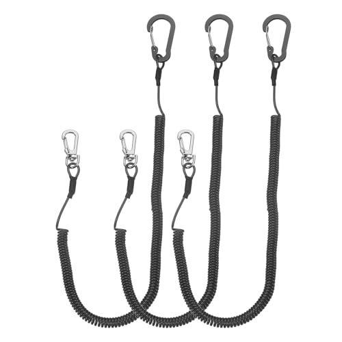 PATIKIL Fishing Lanyard, (118.11" Length, Black) (3Pcs), Retractable Coiled Tether Anti-Lost Rope Coiled with Carabiners and 360° Safety Buckle, Suit for - Fishing/Hunting/Hiking/Boating - color: Black, size: 118.11"