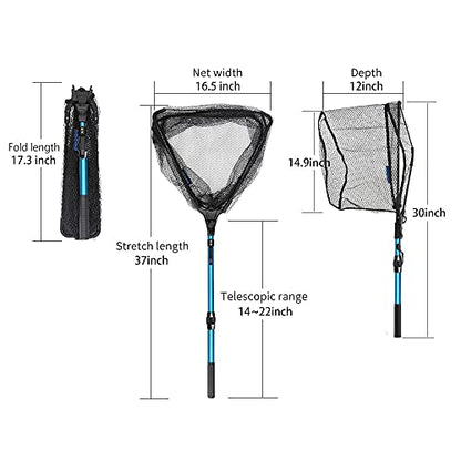 SANLIKE Aluminum Collapsible Telescopic Fishing Net for Ice Salt/Freshwater - color: Blue, size: Small