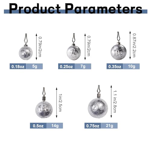 MAFIMOEA 10-25 pcs Egg Weights kit Split Shot Fishing Weights Assorted Set Removable Fishing Weights Salter Freshwater Drop Shot Weights Tackle - style: Roundball-21g-10pcs