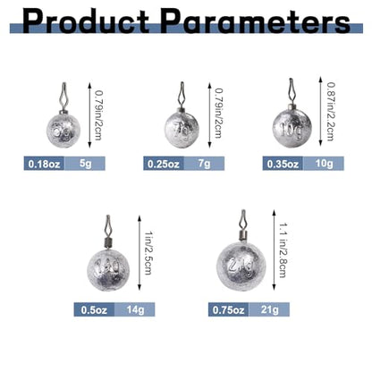 MAFIMOEA 10-25 pcs Egg Weights kit Split Shot Fishing Weights Assorted Set Removable Fishing Weights Salter Freshwater Drop Shot Weights Tackle - style: Roundball-21g-10pcs