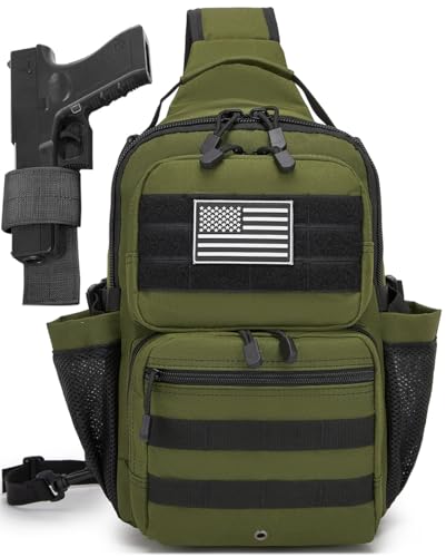 Tactical Sling Backpack Holster Range Shoulder Bag 15L Crossbody Bag Water Bottle Holder Radio Pouch 6 Elastic Slots - color: Army Green