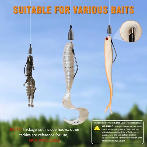 Dovesun Weedless Worm Hooks, Straight Shank Wacky Rig Hooks, 30 Pack | 4X Strong High-Carbon Steel, Texas Rig Hooks, Baitholder Nylon Wire Wrap or Wire Weed Guard, Sizes 1/0-3/0, Bass Fishing - size: 1/0 * 30PCS, style: Professional "V" Hook With Baitkeep