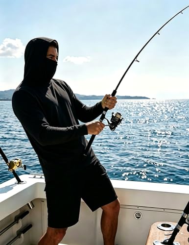 LeeHanTon Men UPF 50+ Sun Protection Hoodie Long Sleeve Shirts Dry-Fit UV Breathable Work Athletic Summer Pullover Sweatshirt - color: A-black-with Mask, size: XX-Large