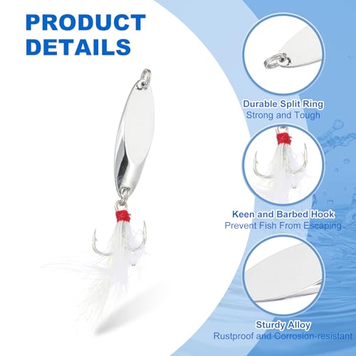 PATIKIL Fishing Spoons, Fishing Lures Casting Spoon Treble Hooks Jigs Hard Metal Spinner Baits - color: Silver Tone, size: 1/5 oz