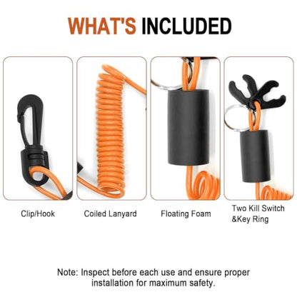 Floatable Boat Kill Switch Lanyard with Backup Key & Flotation Foam - color: Orange