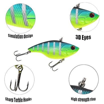 NOBONDO 10 PCS Lipless Crankbait Fishing Lures for Saltwater Freshwater – 3/5 OZ VIB Lures with 3D Eyes, Sinking Vibe Crank Baits Swimbaits Minnow for Bass Trout Catfish Pike Walleye
