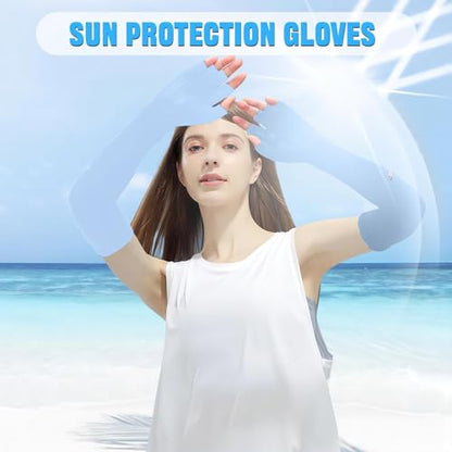 UV Protection Gloves - Non Slip Sunblock Gloves for Summer Outdoor Fishing & Driving - color: Light Blue White