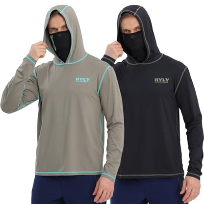 Fishing Shirts for Men,Long Sleeve Rash Guard Shirts Sun Protection Hoodie Athletic Running Hiking Shirt 1/2 Packs - color: Black/Army Green, size: X-Large