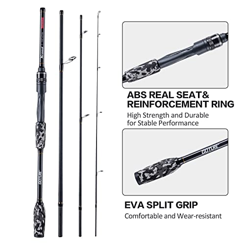 Goture 4-Piece Travel Carbon Fishing Rod M/MH Action 6.6-12ft Multi-Colors | Goture multi-spec travel fishing rods adopt upgraded high-grade carbon fiber blank with premium Fuji line guides - color: Camouflage, size: Spinning/6'6"-Fast/Medium-Heavy