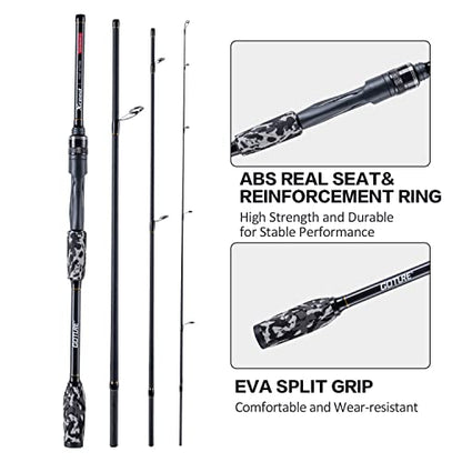 Goture 4-Piece Travel Carbon Fishing Rod M/MH Action 6.6-12ft Multi-Colors | Goture multi-spec travel fishing rods adopt upgraded high-grade carbon fiber blank with premium Fuji line guides - color: Camouflage, size: Spinning/6'6"-Fast/Medium-Heavy