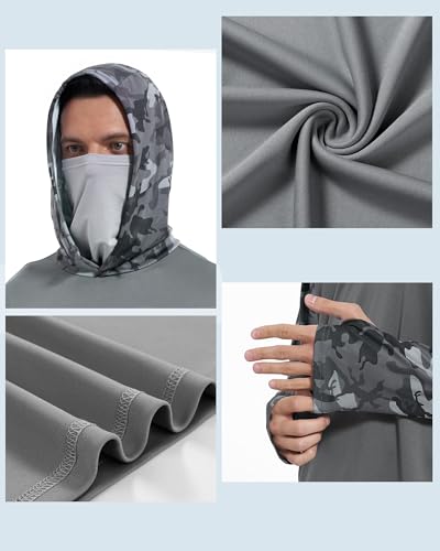 FISHEAL Men's Performance Fishing Hoodie Shirt - UPF 50+ UV Sun Protection Long Sleeve Shirts with Mesh Face Mask - color: Mask: Charcoal Gray, size: Medium