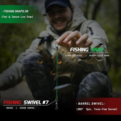 Fishing Wire Leaders 60PCS - 7in/9in/12in Stainless Steel Leaders with Swivels & Snaps for Bass, Pike, Catfish, Carp, Walleye - Saltwater & Freshwater Fishing Gear ﻿ - color: Green