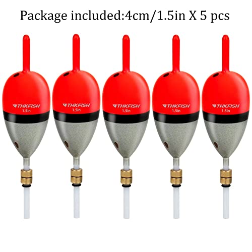 THKFISH Wood Slip Bobber for Fishing with Brass Weighted Crappie Floats - color: Red, size: 1.5in * 5pcs